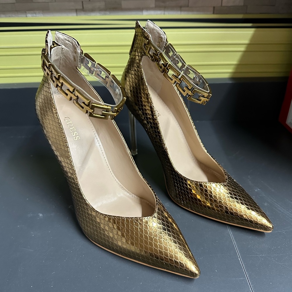 Guess Metallic Gold Ankle Strap Heels